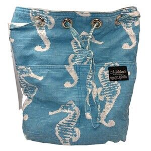 Mailelani's Kauai Handcrafted Hawaiian Back Pack Drawstring Bag Seahorse Aqua